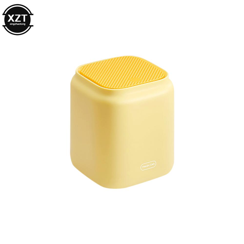 

Newest Desktop Portable trash can Creative small office press flip paper basket cute Large capacity square mini trash can жёлтый