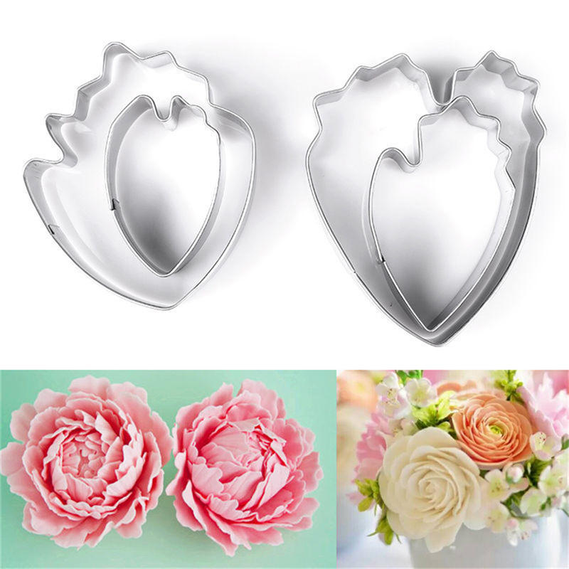 4Pcs Peony Flower Cake Fondant Plunger Cutter Decorating Mold Sugarcraft Baking