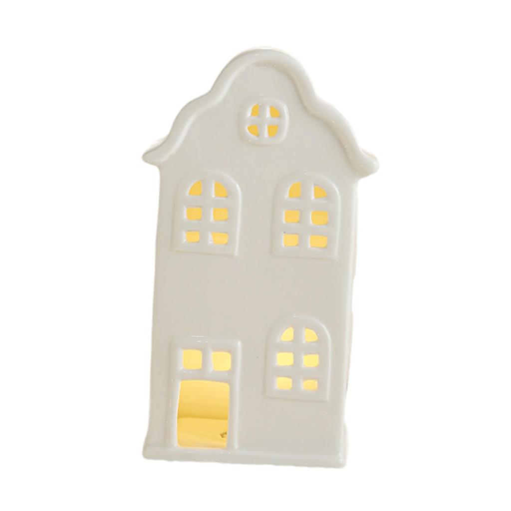 Ceramic Christmas Home Decorations Lighted Christmas House Figurine with Light Xmas Crafts Creative LED Hollow House