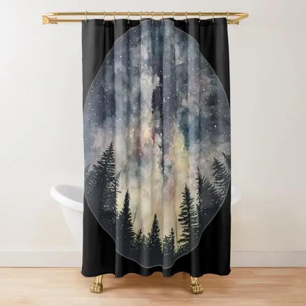 Mountain Shower Curtain Starry Night Shower Curtain Moon Shower Curtain,Lake Stars Nature Landscape Art Bathroom Curtains