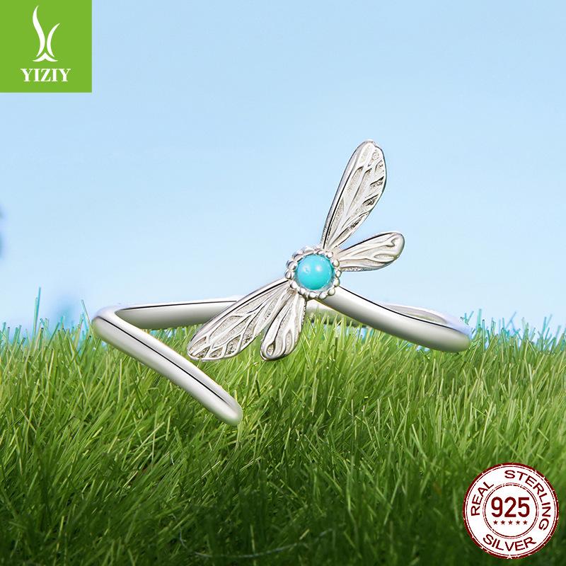 Turquoise Dragonfly Ring, Female Light Luxury Personalized Ring, Simple Niche Design Open Index Finger Ring