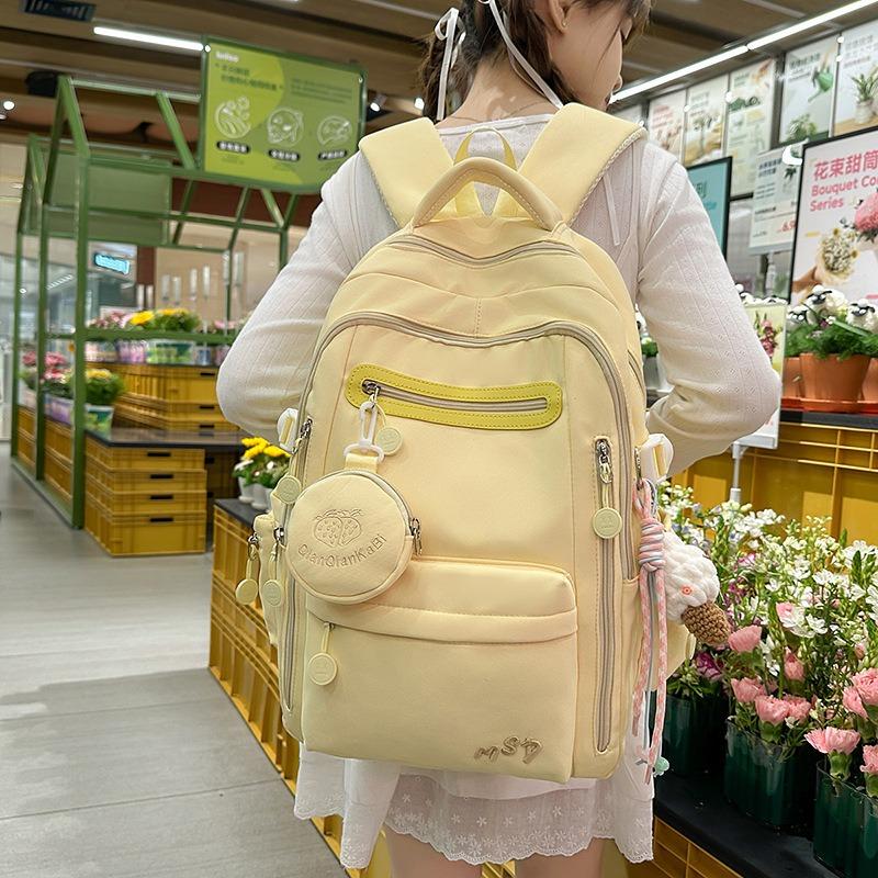 schoolbag schoolbag female solid color small fresh middle and high school students multi-compartment backpack campus college student backpack