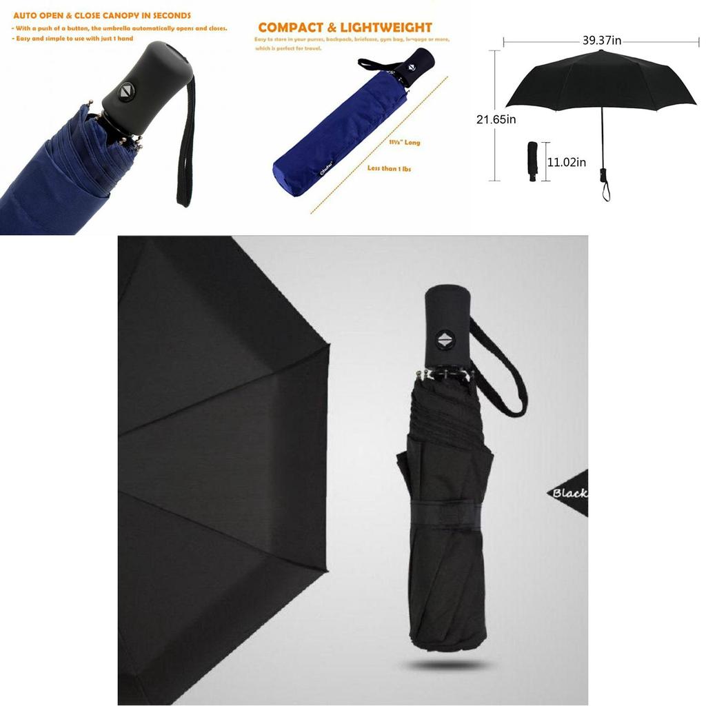 Elegantes schwarzes Kompakt-Regenschirm mit 10 Speichen und automatischer Öffnungs- und Schließfunktion