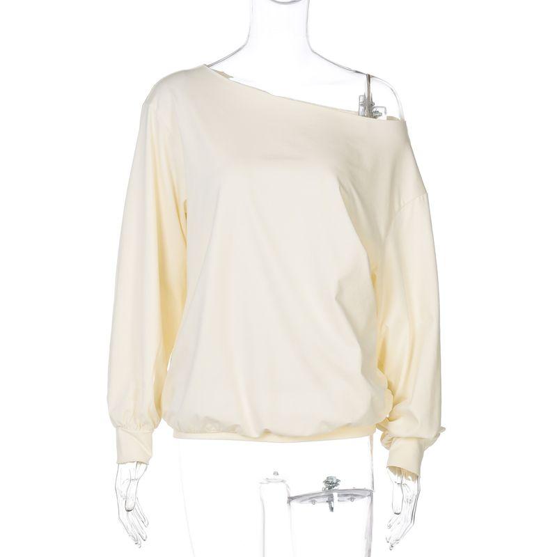 

Gusty Street American Style Sexy Slant Shoulder Casual Loose Sweatshirt 2025 Autumn College Style All-Matching Long Sleeve Top Light yellow L