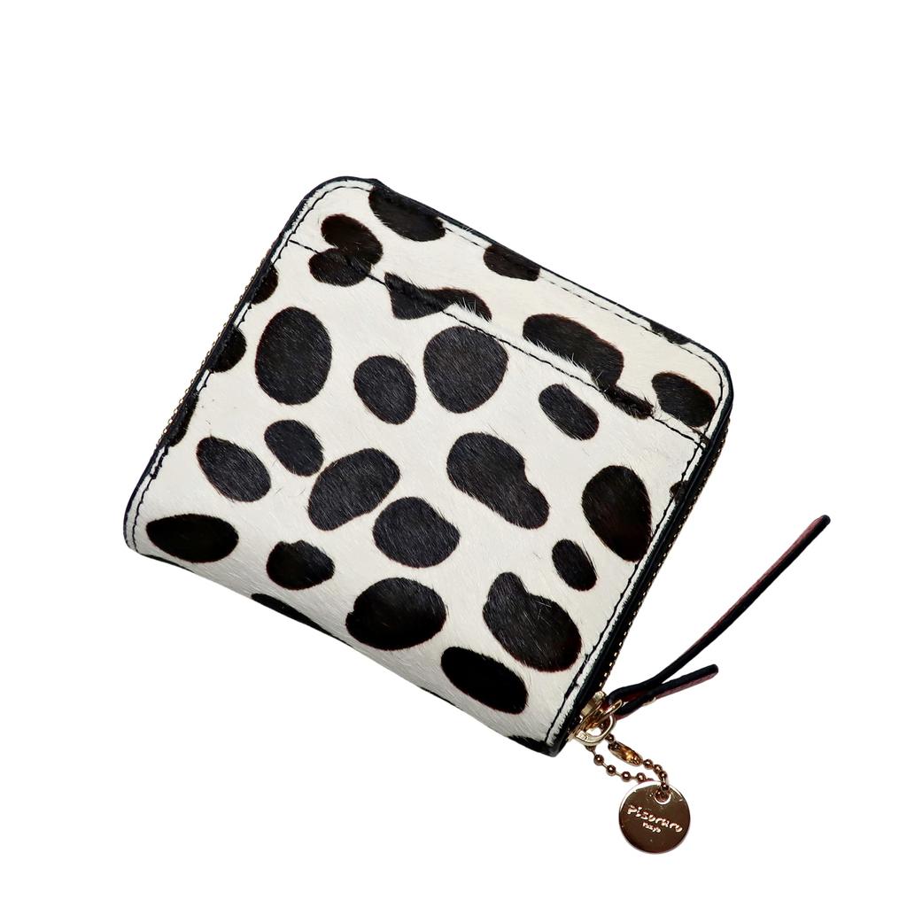Pisoraro Harako Dalmatian Print Round Zip Mini Wallet PR242 DALMATIAN in White and Black