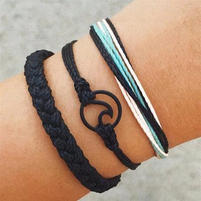 Bracelet Tissé en Fil Ciré, Bracelet Tissé Multicouche Torsadé Vague Vague Fait Main