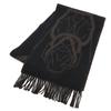 Used HERMES Cashmere Scarf Tete a Tete Equestre 100% Cashmere Stole Fringe Black Dark Brown