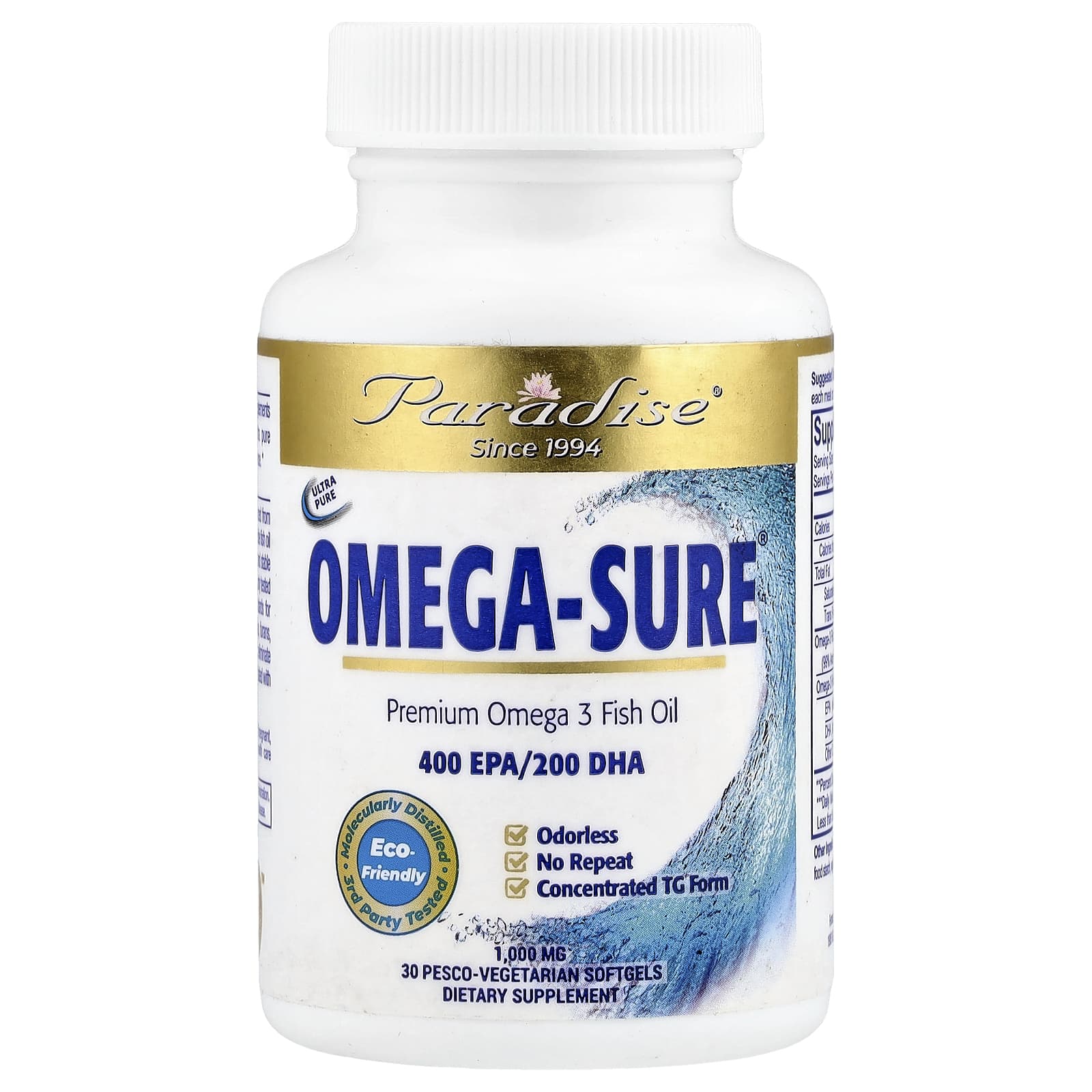 

Omega Sure, Omega-3 Concentrate, 1,000Mg, Pesco-Veggie Softgels, 30