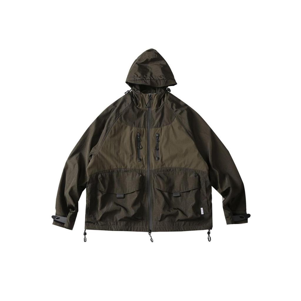 TENDGANK Color Block Hooded Windbreaker with Pockets - Japanese Retro Style