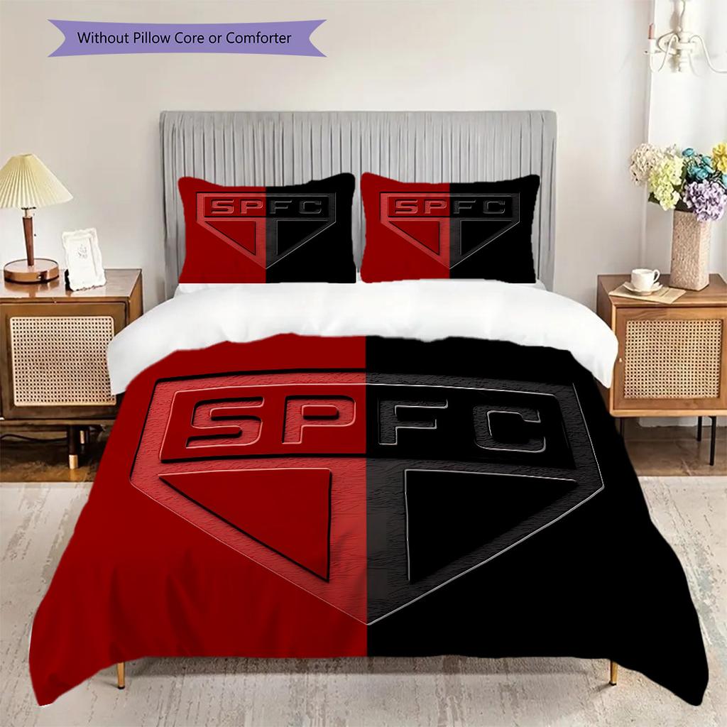 Sao Paulo FC Pattern Bedding Quilt Set Quilt Cover Pillowcase Home Decoration Birthday Gift (1 * duvet cover + 2 * pillowcase, without core)