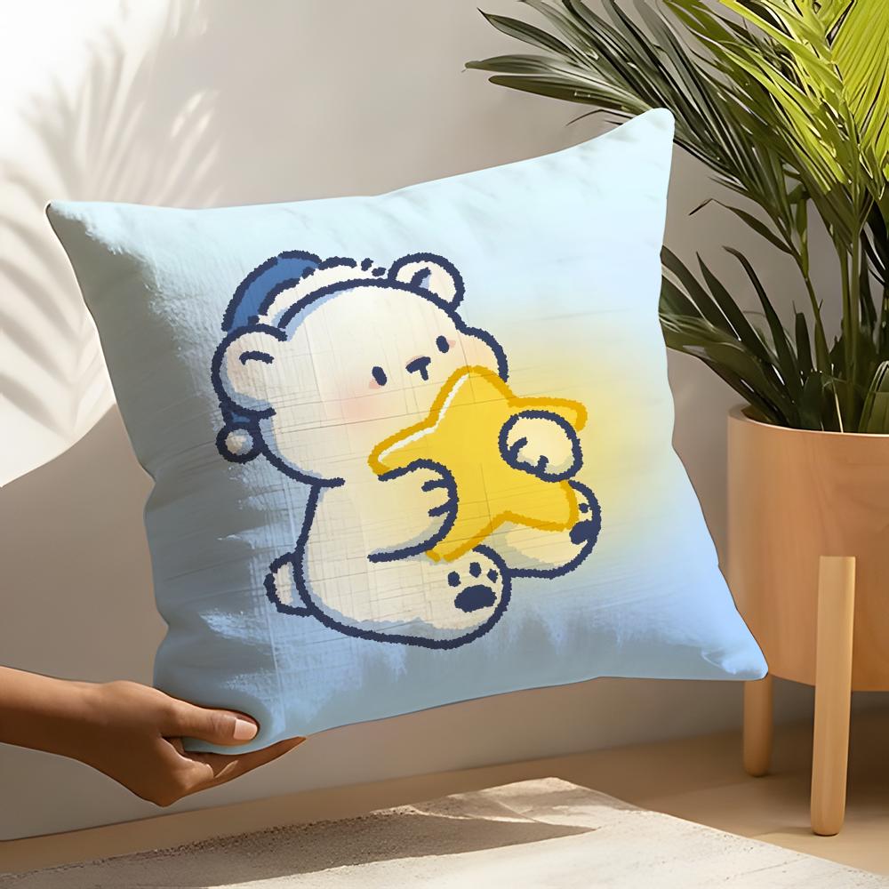 2 Funny Interest Polar Bear Illustrations Pillow Case Home Living Room Decoration Linen Pillowcover Pillow Cases Cushion Cover