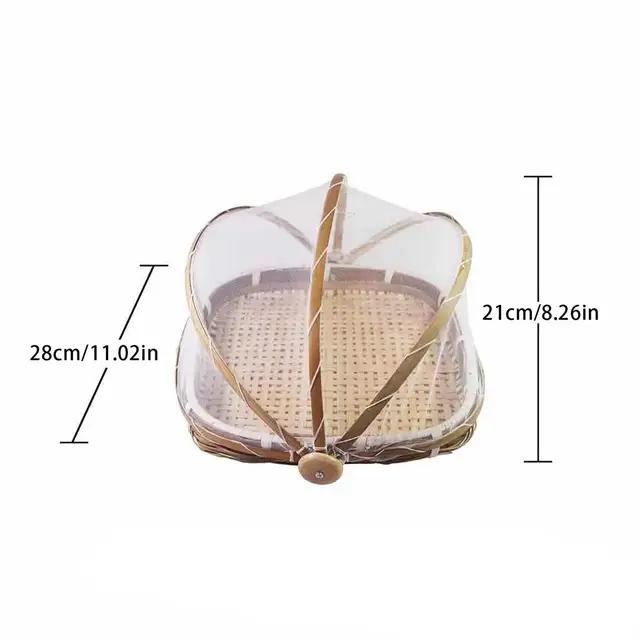 

Hand-Woven Bamboo Food Serving Tent Basket Tray Fruit Vegetable Bread Storage Basket Kitchen Outdoor Picnic Mesh Net Cover