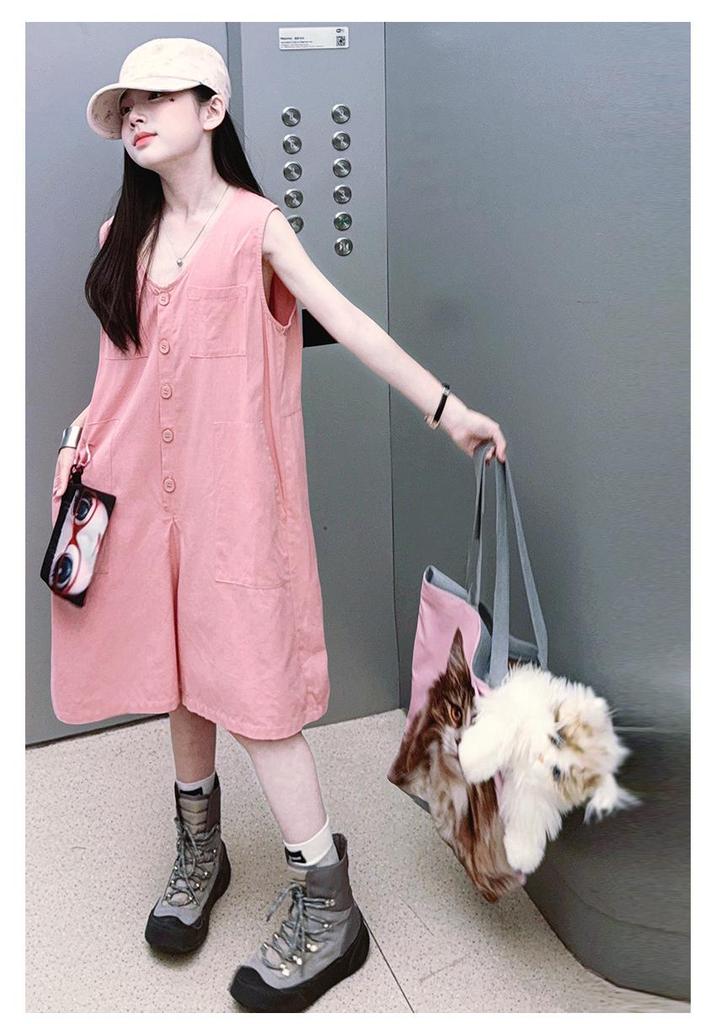 Ärmellose Baumwoll-Leinen-Overalls für Mädchen - Trendiger Koreanischer Stil Weite Beinshorts für den Sommer