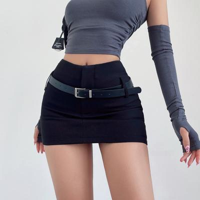 Belt Mini Skirts Women Summer Elegant Grey Wrap Hip High Waist Slim A Line Skirt Shorts Female Vintage All-match Casual Y2K