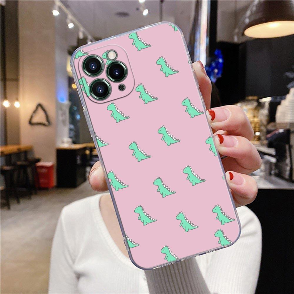 Transparent Phone Case For Apple iPhone 12 11 13 Pro Max Mini XS X XR 7 8 Plus SE 2020 Cases Cover Cute Cartoon Dinosaur Animal