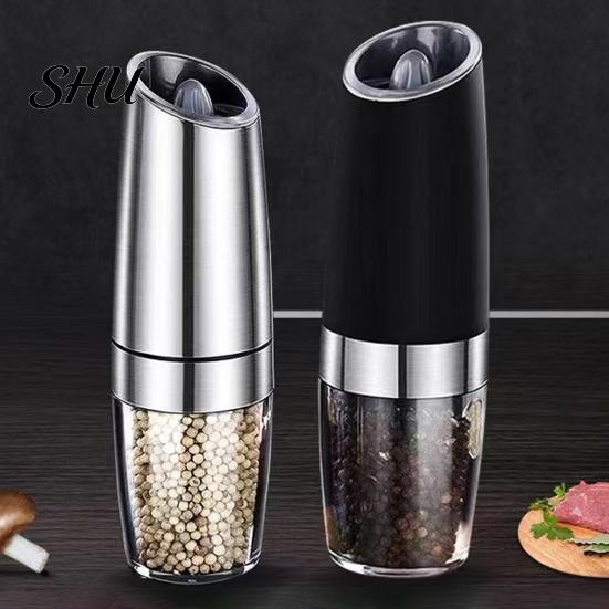 Portable Electric Spice Grinder Gravity Pepper Stainless Steel Mill Battery Powered Automatic One Hand Operated Sea Salt Food Bottle Large Capacity