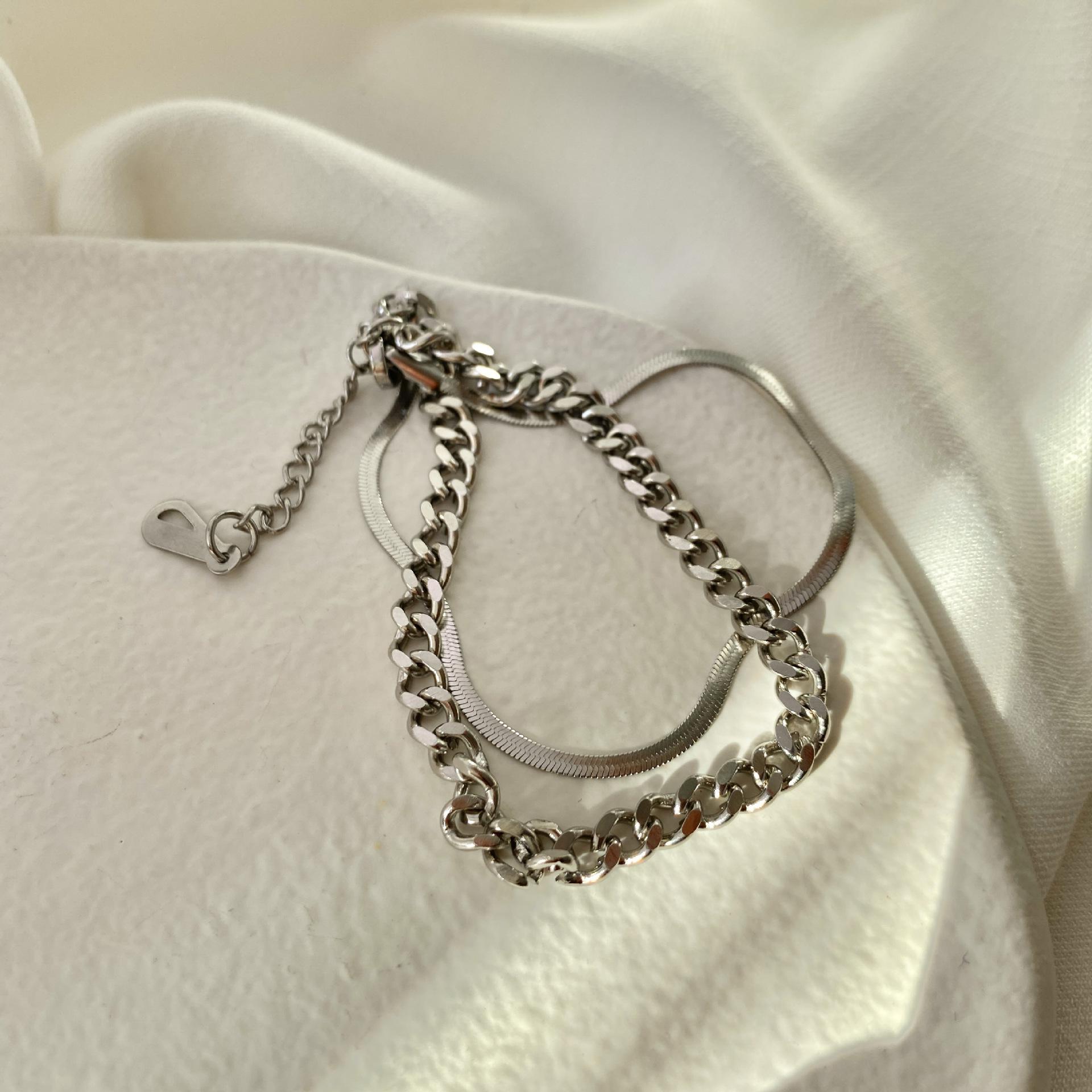 Trendy European Double Layer Cuban Snake Chain Bracelet - Stainless Titanium Steel Jewelry