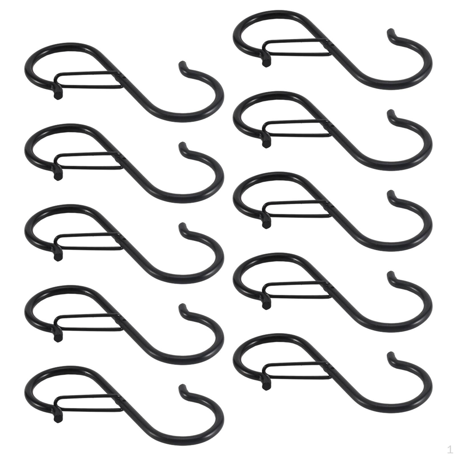 10 Pieces S Hook for Hanging Heavy Duty Pot Rack Hooks Hangers Bags Clothes Black
