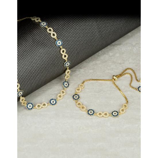 

Комбинация серебряного ожерелья и браслета Infinity Evil Eye