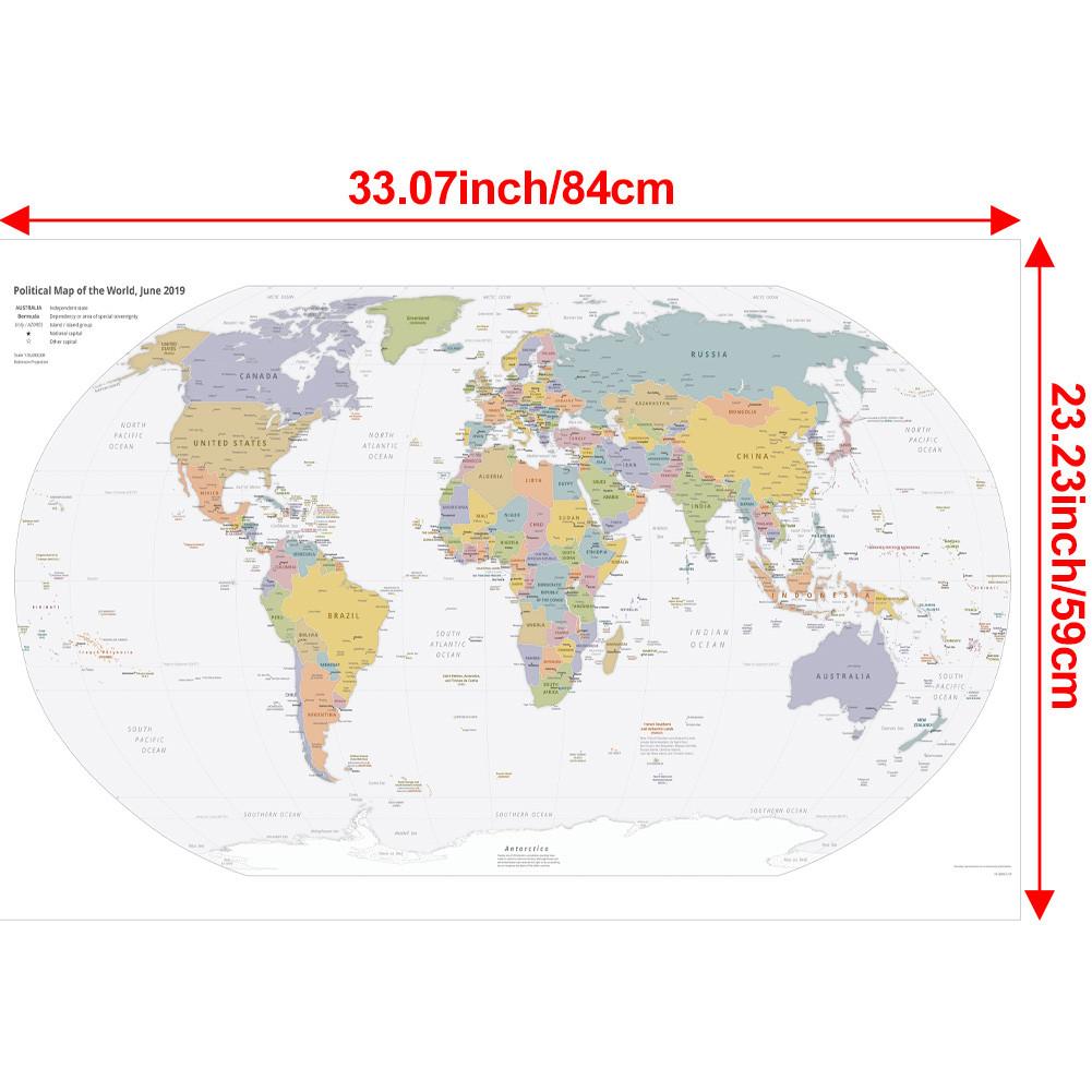 Large Political World Map Poster Retro Decorative Wall Art Print Paper Map Office School Classroom Home Decor Sticker