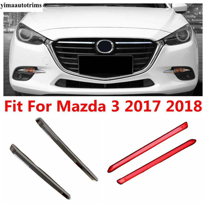Car Front Hood Grille Grill Racing Strip Decoration Cover Trim For Mazda 3 2017 2018 ABS Chrome / Red Accessories Exterior Kit