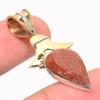 Natural Sunstone Gemstone Two Tone 925 Solid Sterling Silver Pendant 1.75" g7K33