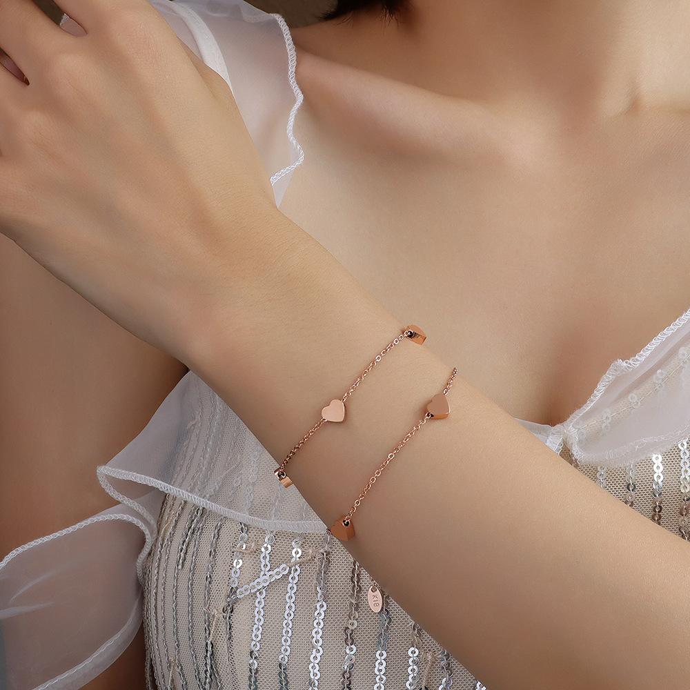 Fashionable, Individual and Trendy Heart-shaped Perforated Stainless Steel and Titanium Steel Bracelet and Anklets