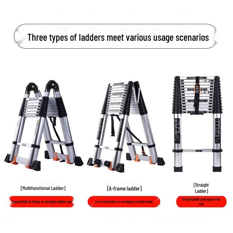 Aluminum Alloy Telescopic Folding Extension Ladder, Multifunctional A-Frame Design, Portable & Thickened for Engineering Use, Free Shipping