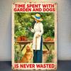 2D Flat Print, Time with Dogs and Garden Is Never Wasted, Tin Wall Art Rectangular Tin Sign, Stylish Wall Decor, Eye-catching