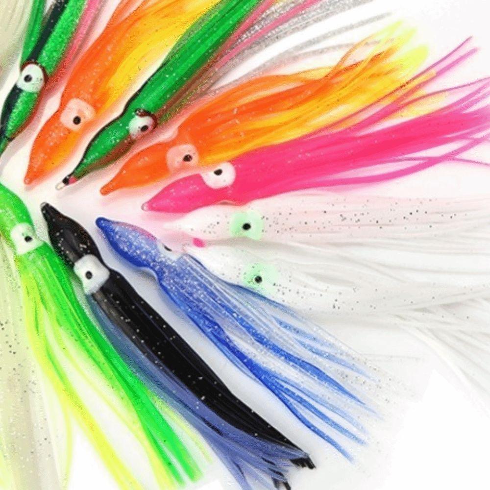 50 Stück gemischte Farbe Oktopus Angelköder Weiche Meeresangelköder Tintenfischrockköder Trolling Angeln
