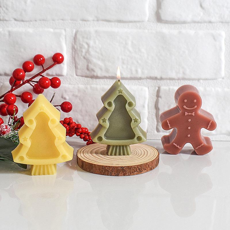 1PC Christmas Gingerbread Man Christmas Tree Silicone Mold Epoxy Resin Santa Claus Scented Candle Mold Handmade Products