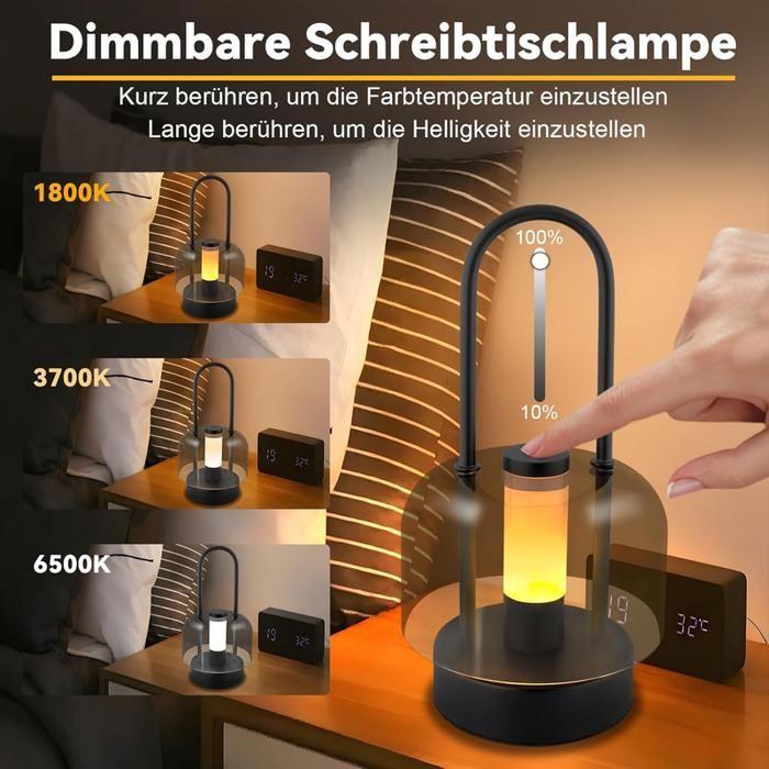 Lampe de table - NETTLIFE - LED portable rechargeable - Sans fil - Intensité 1800K-6500K - Noir