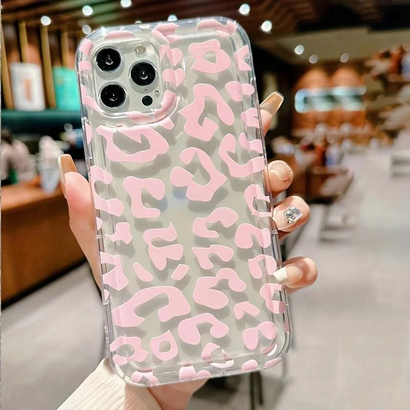 Rose Leopard Transparent Pattern Phone Case For iPhone 11 12 13 14 15 16 Pro Max XR X XS Mini 8 7 Plus SE Shockproof Fundas