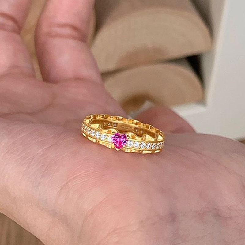 

Light Luxury Design heart-shaped inlay diamonds rings for women Elegant Style Rings for women Wedding Party Romantic Jewelry resizable золотой