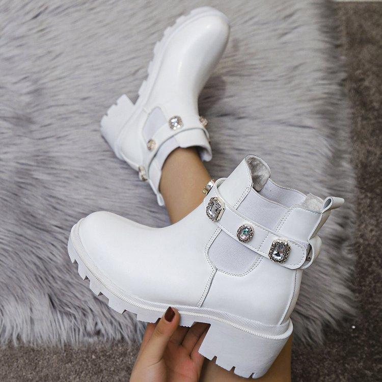 Foreign Trade New Large Size Color Printed Short Boots Women's High Heel 2025 Autumn and Winter European and American Rhinestone Thick Heel Martin Boo