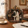 Halloween Bookstore Scene Ghost Wooden Tabletop Ornament, 2D Flat Cute Reading Bathing Whimsical Book Nook Watering Plaque with Stand for Home Shelf,