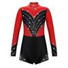 Kids Girls Stylish Clothing Long Sleeve Stand Collar Shiny Rhinestone Decor Contrast Color Gymnastic Dance Jumpsuit