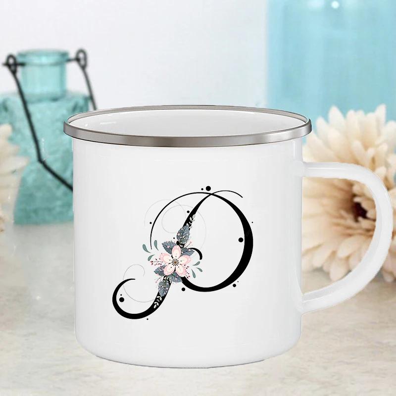 Letter Flower Mugs Wedding Creative Coffee Wine Cups Drinks Dessert Milk Juice Cup Enamel Mugs Handle Drinkware Bridesmaid Gifts