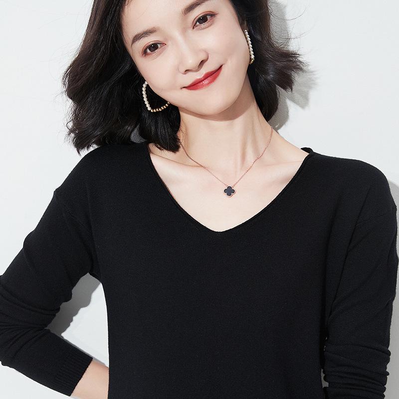 

Женский шерстяной свитер осень/зима: Круглый и V-образный вырез, подвернутый край, длинный рукав, тонкий трикотажный топ XXL