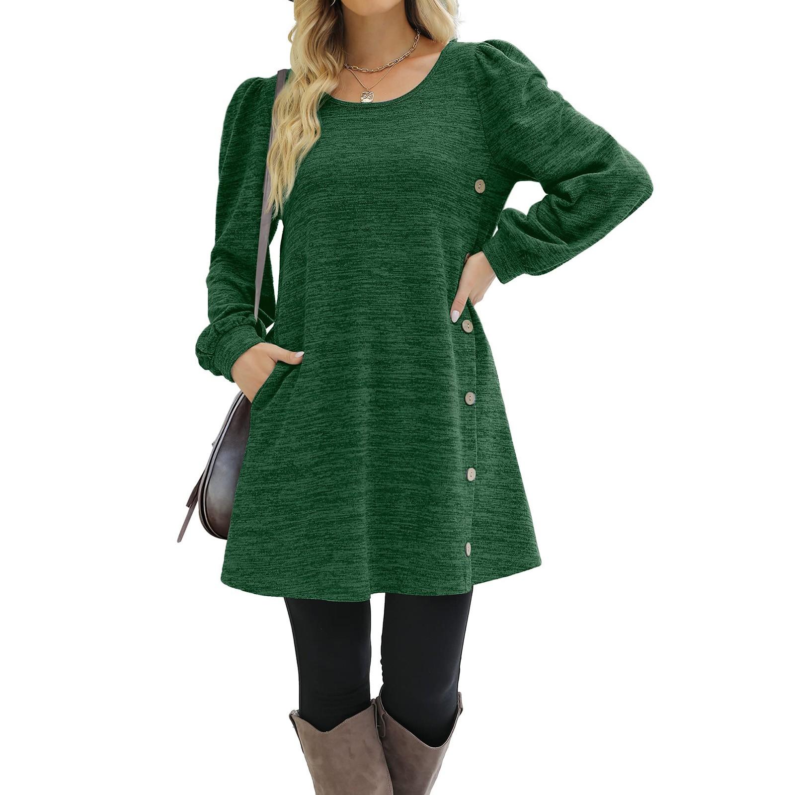 Модное женское повседневное свободное платье с круглым вырезом и пуговицами с длинным — фото 8