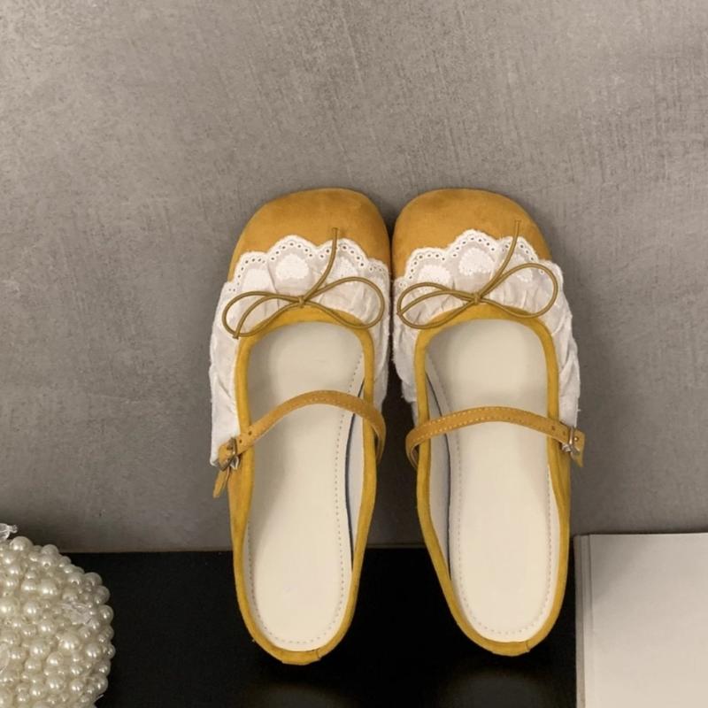 

Модная женская обувь на плоской подошве, модная обувь с круглым носком и неглубоким вырезом, замшевые слипоны с кружевом-бабочкой на мягкой подошве, устойчивые к скольжению, для ношения дома 40 жёлтый