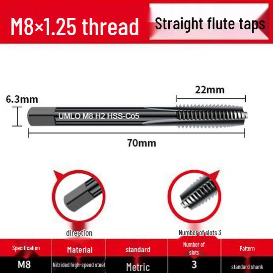 Cobalt Nitride Spiral Tap for Stainless Steel (Drill Bit: M4, M5, M6, M8, M10)