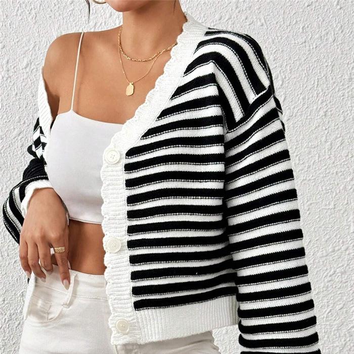 Rainbow Striped Color Block Jacquard Cardigan Women‘s - Knit Sweater Open Front