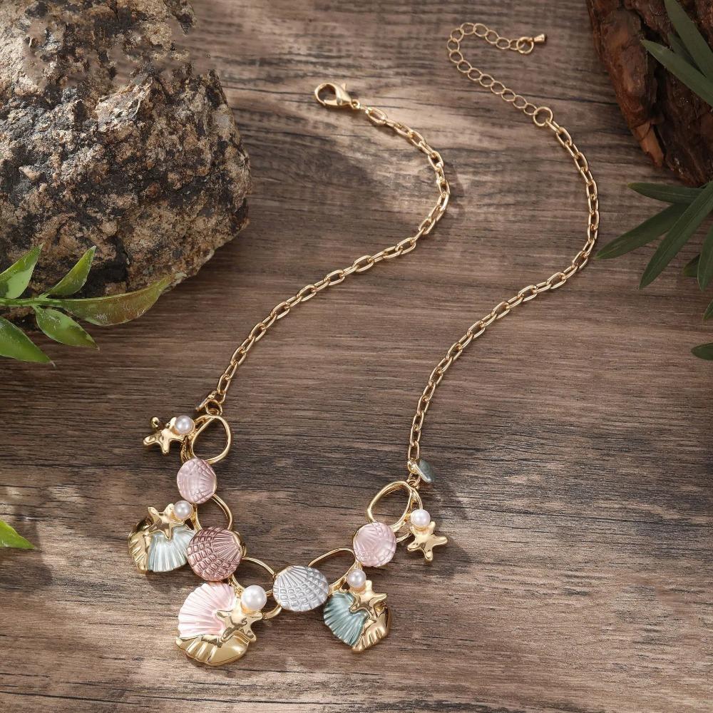 Pearl Clavicle Chain Women Starfish Choker Necklace Sweet Shell Pendant Necklace  Gifts