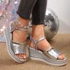 Fashion Silver Wedge Heels Sandals for Women Summer 2025 Chunky Platform Beach Sandals Woman Ankle Strap Thick Sole Sandalias