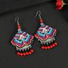 A few embroidered fabric earrings, long tassel personalized fan earrings, women's retro Miao flower earrings