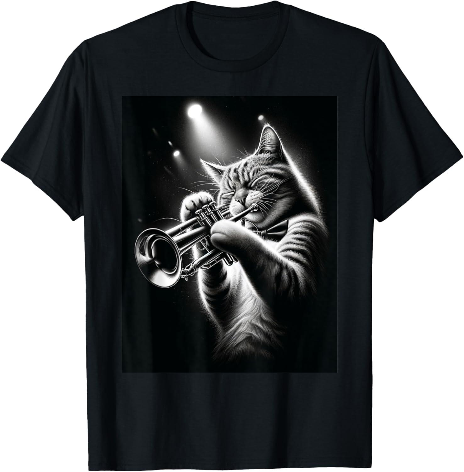 Musician Trumpet Player Funny Cat Playing Trumpet T-Shirt S разноцветный