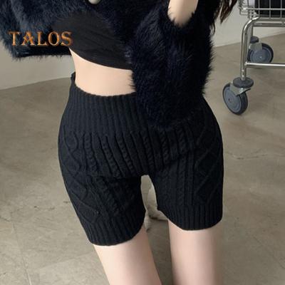 Damen Winter-Shorts, gestrickt, hohe Taille, elastisch, einfarbig, hält warm, schützt vor Witterung, Basic-Shorts für den täglichen Gebrauch zu Hause und mehr