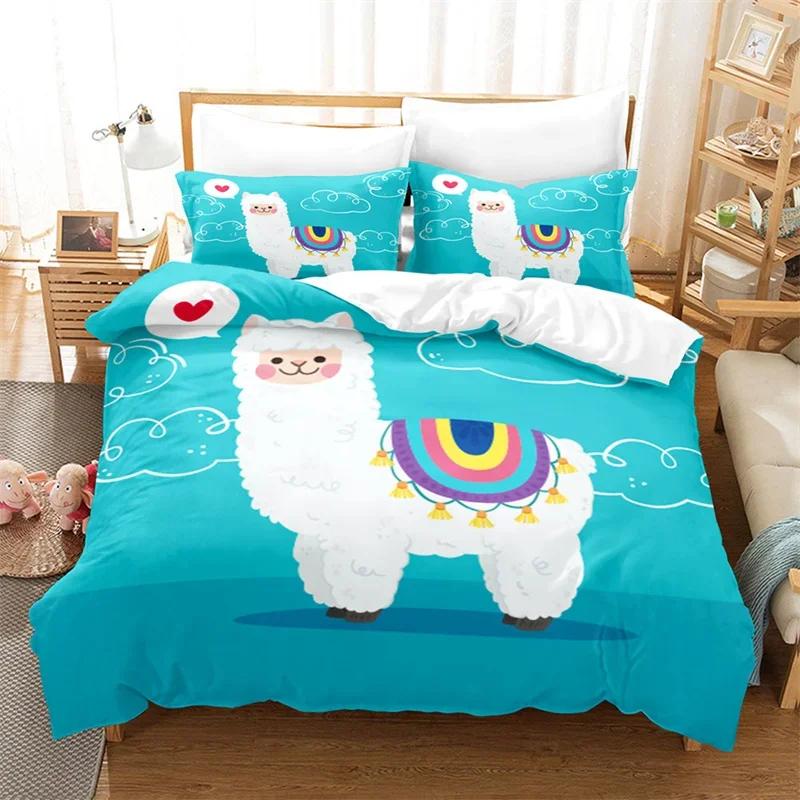 Filtration Facilities Unisex 3D Lovely Alpaca Soft Duvet Cover King Polyester Carton Animal Beding Set Lovely Shep Warm Comforter Cover For Young Girls Young Boys Bedrom Decor