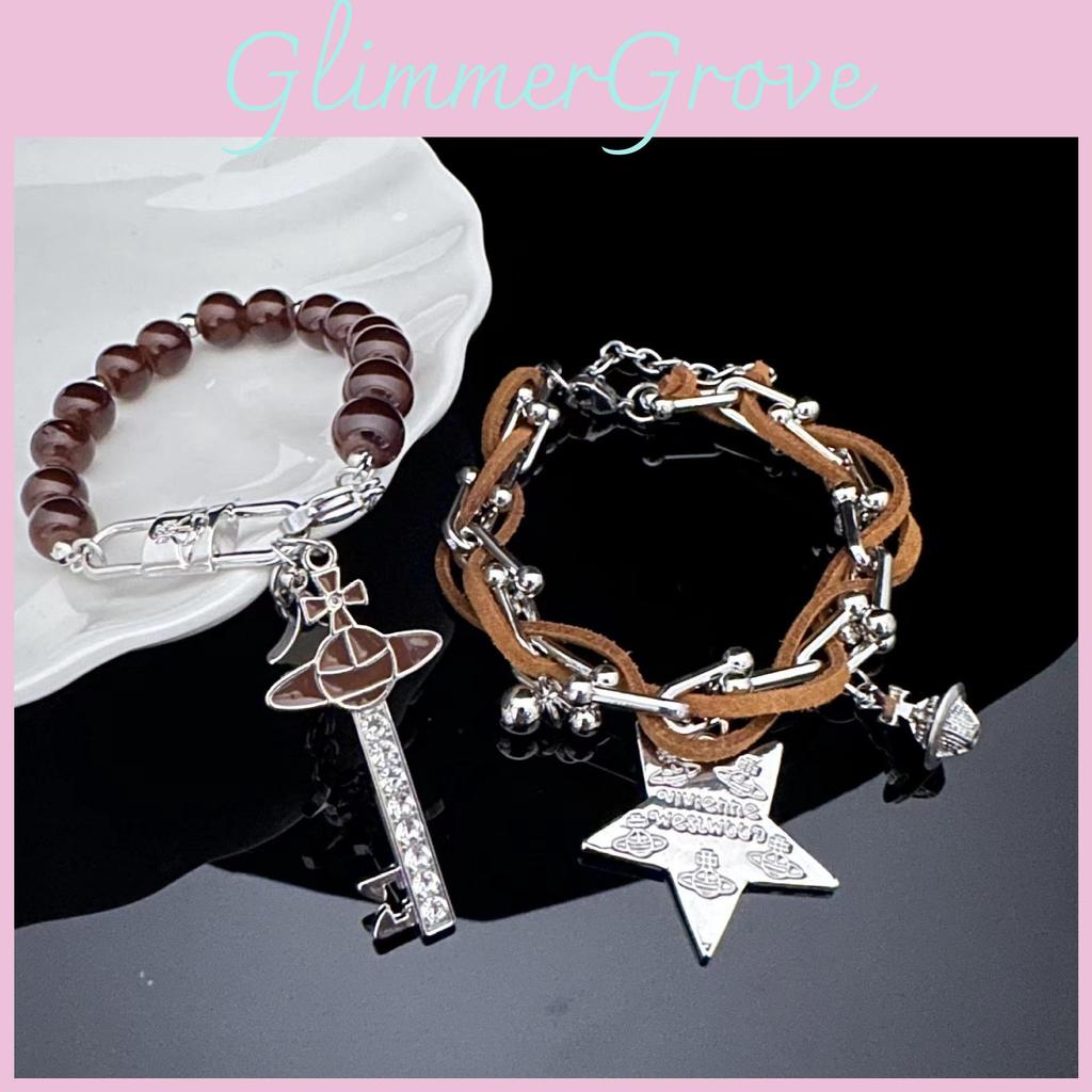 Brown Cool Leather Star Bracelet With Beads Trendy Style 2023 Winter